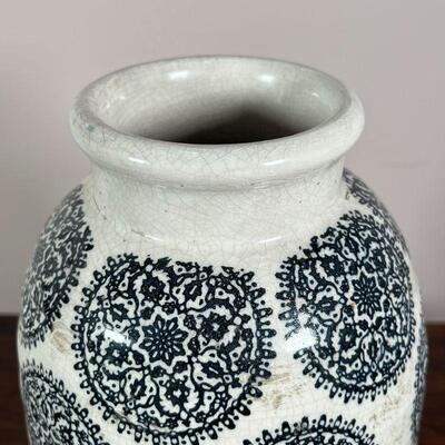 PATTERNED POTTERY VASE | Decorative vase with overall pattern; h. 11-1/2 x dia. 6-1/2 in.