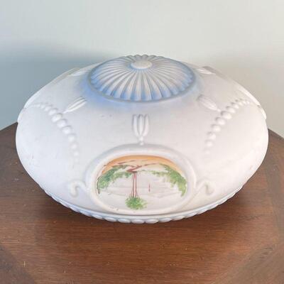 PAINTED CEILING LIGHT SHADE | Painted with landscape scenes; dia. 17-1/2 in., approx. h. 8 in.