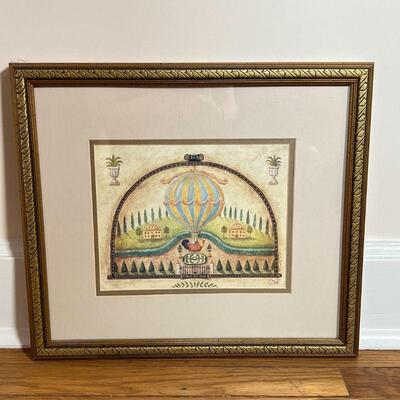 HOT AIR BALLOON PRINT | Sight 7-1/2 x 9-1/2 in., overall 14-1/2 x 16-1/2 in. (framed)