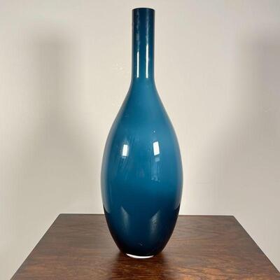 BLUE ART GLASS VASE | Robely Trading, gradient blue glass vase; h. 20 in.