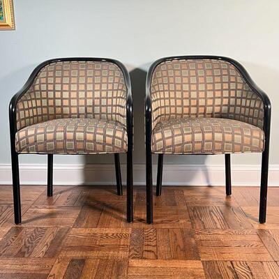 PAIR BENTWOOD CHAIRS | Mid-century armchairs in the manner of Ward Bennett, with contemporary upholstery; h. 32-1/2 x w. 22-3/4 x d. 24 in.