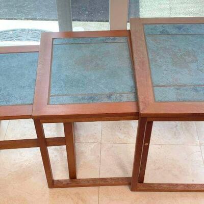 HKT014-Set Of Three Nesting Slate Top Tables 