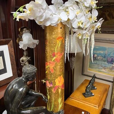 Signed floral vase with silk flowers England