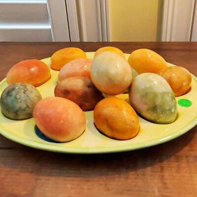 alabaster eggs and egg plate $100