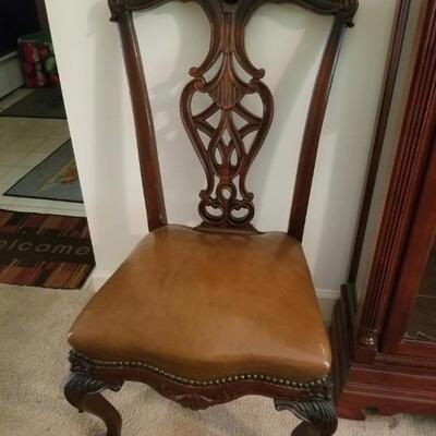 Chippendale style dining or side chair/leather seat