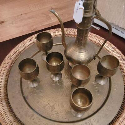 Brass tea and coffee set with tray