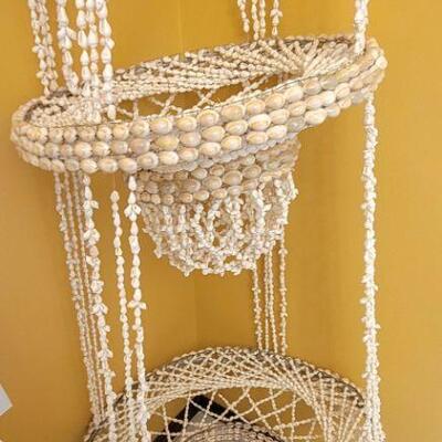 Vintage 3 Tier shell macrame hanging baskets