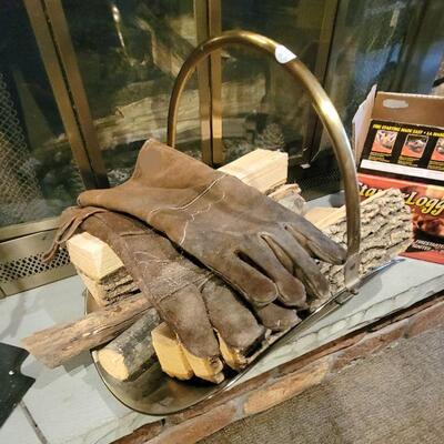 Fireplace wood holder and gloves