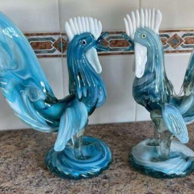 Hand Blown Blue Roosters