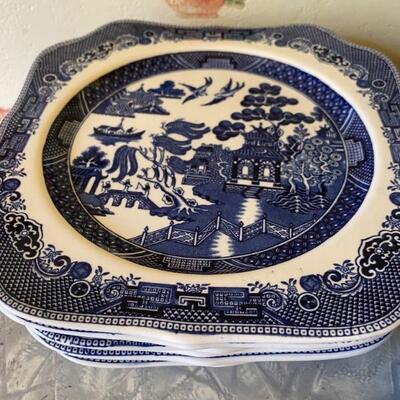 Vintage Johnson Bros Blue Willow, Square Lunch/Salad Plates. England