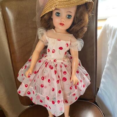 1950's Ideal Miss Revlon, 20 Inches tall, Wearing Original Cherry Ala Mode Dress. Original Shoes/Hat. Lipstick, Red Nails, Red Toes!
