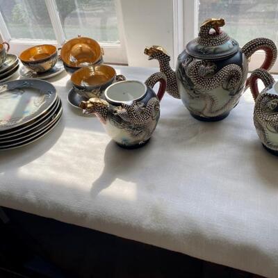 Vintage Hand Painted Dragonware Luncheon Set 