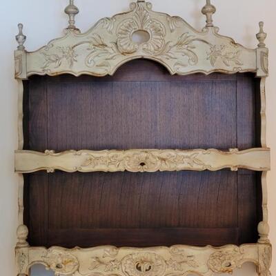 French Provincial Distressed Ivory Wood Wall Shelf