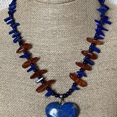 Sterling Silver, Lapis, & Amber Necklace