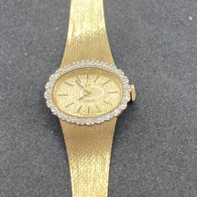 Omega Womens 14k Gold Watch
 w/ White Sapphires