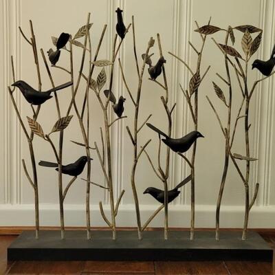 Metal Birds on Branches Sculpture is 22in h