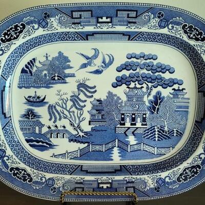 Blue Willow 18in Blue & White Porcelain Platter
