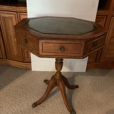 Vintage English Style Revolving Drum Table with Leather Top