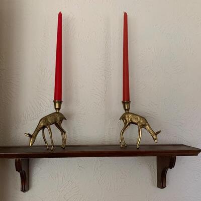 Vintage Brass Deer Candlestick Holders