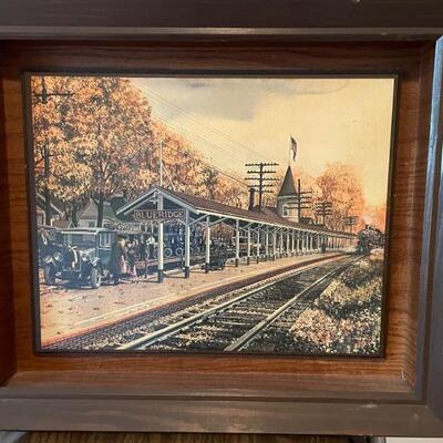 Vintage Ken Eberts Shadow Box Litho on Wood. Blue Ridge PA  Train Station 1920â€™s 
