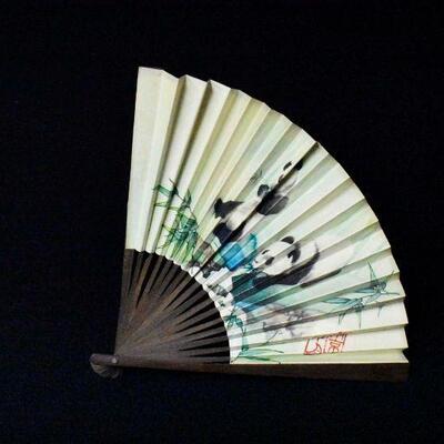 Vintage Panda Themed Paper Fan