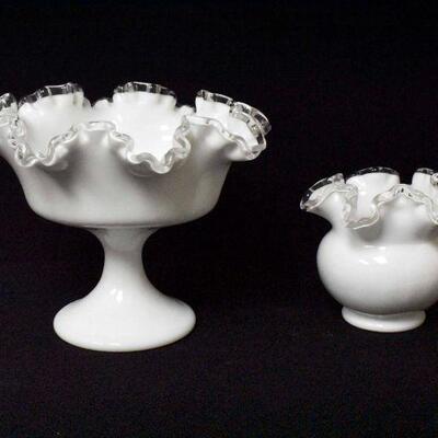 Vintage Silver Crest Milk Glass Vase & Bowl