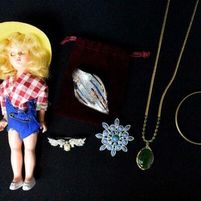 Various Vintage Jewelry and 7" Doll