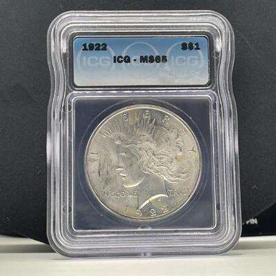 ICG MS65 1922 Silver Peace Dollar