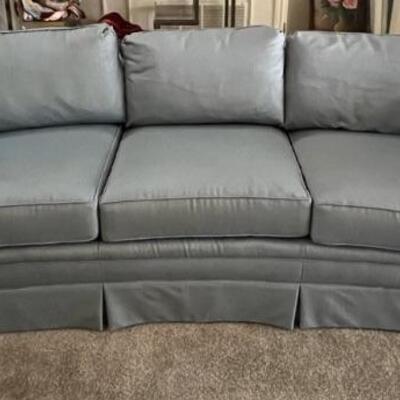 Formal Curved Blue Upholstered 3-Cushioned Sofa