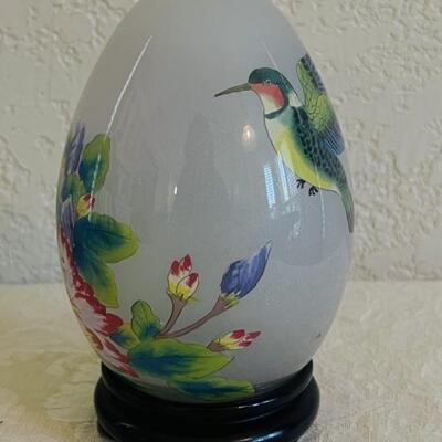 Asian Reverse Painted Egg on Stand, 5.5in tall