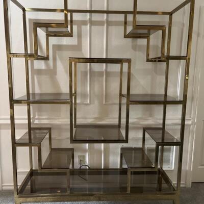 Mid Century Modern Brass & Smokey Glass Modular Display Shelves