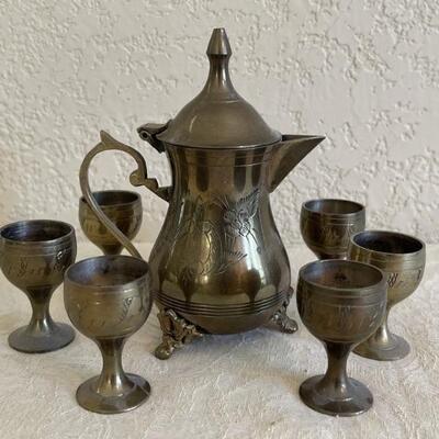 Vintage Engraved EPNS Arabic Dallah Coffee Set