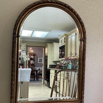 Gold Framed Arched Mirror, 28in w at base