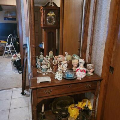 entry way or hall mirror cabinet, figurines also
