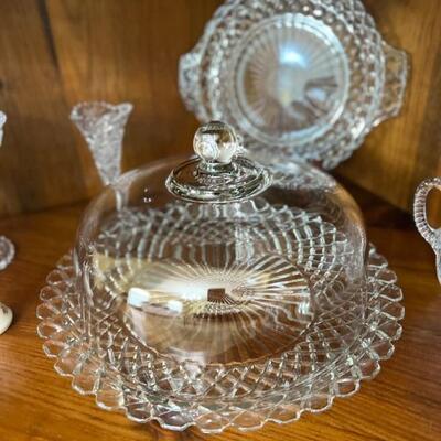 Cut glass cake plate w/glass dome cover $32