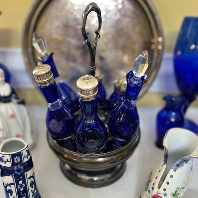 Victorian cobalt blue cruet set $140