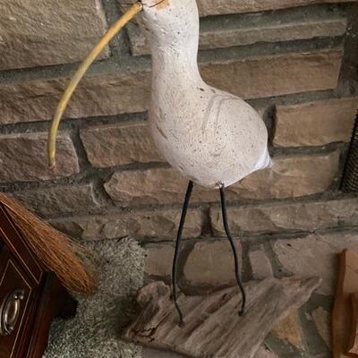 Carved Driftwood Bird, Long Beak, C.Martin