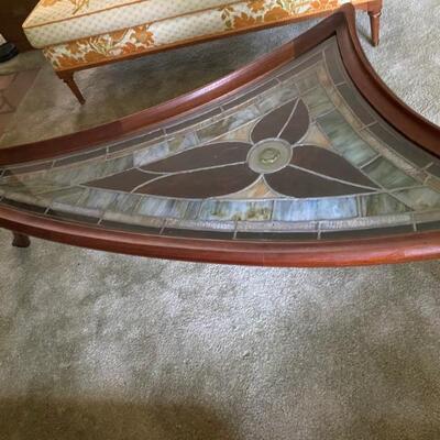 UNIQUE Vintage Mahogany Cocktail Table with Stained Leaded Glass from St. Peters Lutheran Church ( was torn down in 70's) , Gorgeous!!