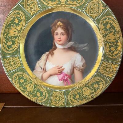 Antique Royal Vienna Late 19th Century, Bindenschild Porcelain ( Blue Shield) Hand Painted Portrait Plate, Artist Signed.
