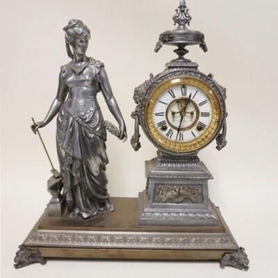 1022	VICTORIAN ANSONIA CAST METAL FIGURAL MANTLE CLOCK, APPROXIMATELY 21 IN HIGH X 18 IN WIDE X 8 IN DEEP
