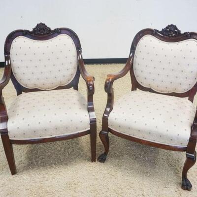 1160	PAIR OF VICTORIAN PARLOR ARM CHAIRS WITH CARVED CRESTS
