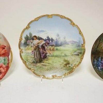 1239	3 PIECE LOT OF HAND PAINTED VICTORIAN CHINA, LARGEST IS APPROXIMATELY 11 1/4 IN
