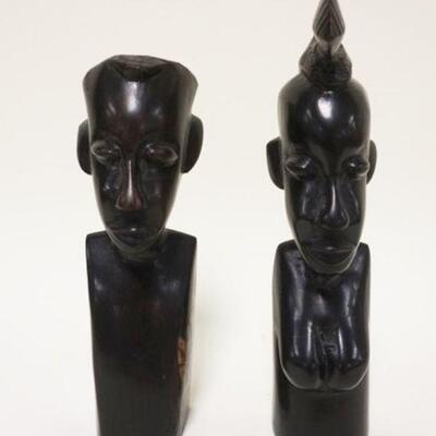 1013	2 HAND CARVED EBONY ETHNIC BUSTS, APPROXIMATELY 10 1/2 IN HIGH
