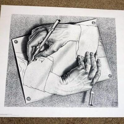 1130	M. C. ESCHER PRINT *DRAWING HANDS*, APPROXIMATELY 25 1/2 IN X 21 1/2 IN
