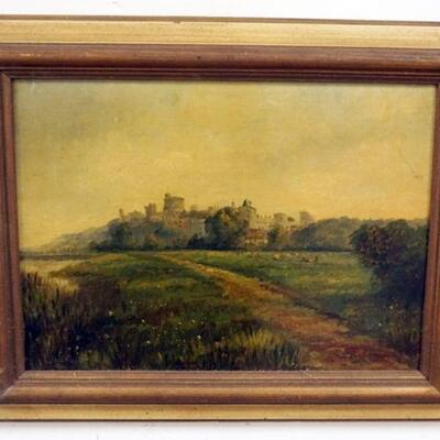 1125	OIL PAINTING ON CANVAS, CASTLE, SIGNED LOWER LEFT, APPROXIMATELY 17 1/2 IN X 14 IN
