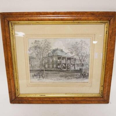 1237	WATER COLOR OF PLANTATION SIGNED LOWER RIGHT IN BIRDSEYE MAPLE FRAME, APPROXIMATELY 18 IN X 20 IN
