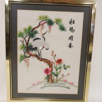 1098	FRAMED EMBROIDERED ASIAN SILK, OVERALL APPROXIMATELY 13 1/4 IN X 7 IN
