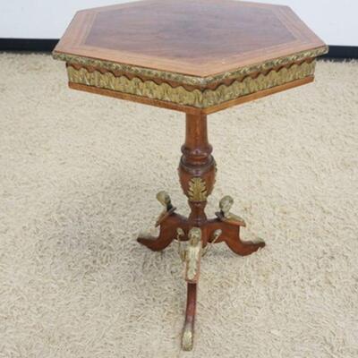 1202	INLAID & BANDED LAMP TABLE W/METAL TRIM & MOUNTS, APPROXIMATELY 19 IN X 30 IN HIGH
