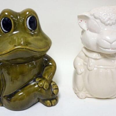 1081	LOT OF 2 COOKIE JARS, FROG AND SHEEP. LARGEST APPROXIMATELY 12 IN HIGH
