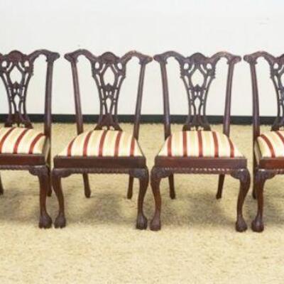 1162	SET OF 6 MAHOGANY CHIPPENDALE STYLE DINING CHAIRS WITH BALL AND CLAW FEET AND CARVED CRESTS
